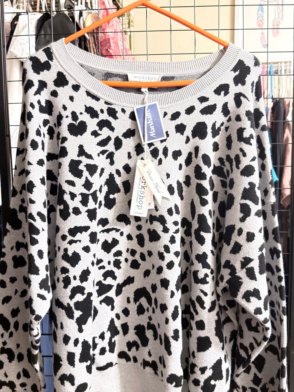 Workshop Republic Clothing Gray and Black Animal Print Crewneck Sweater